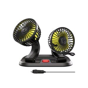 12V Dual Head Car Fan Portable Vehicle Truck 360° Rotatable Auto Cooling Cooler